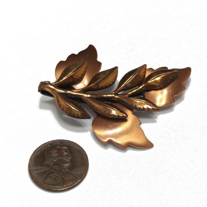 Renoir "Multi Leaves" Gilded Copper Brooch, 1960s Vintage Jewelry