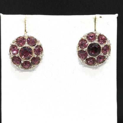 Bogoff Purple Rhinestone Screw Back Earrings, Rhodium Plated, 1940s Vintage Jewelry