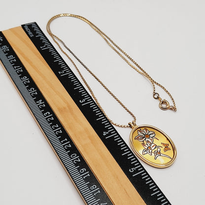Vintage Reed & Barton Damascene July Larkspur Pendant Necklace Floral Birth Flower
