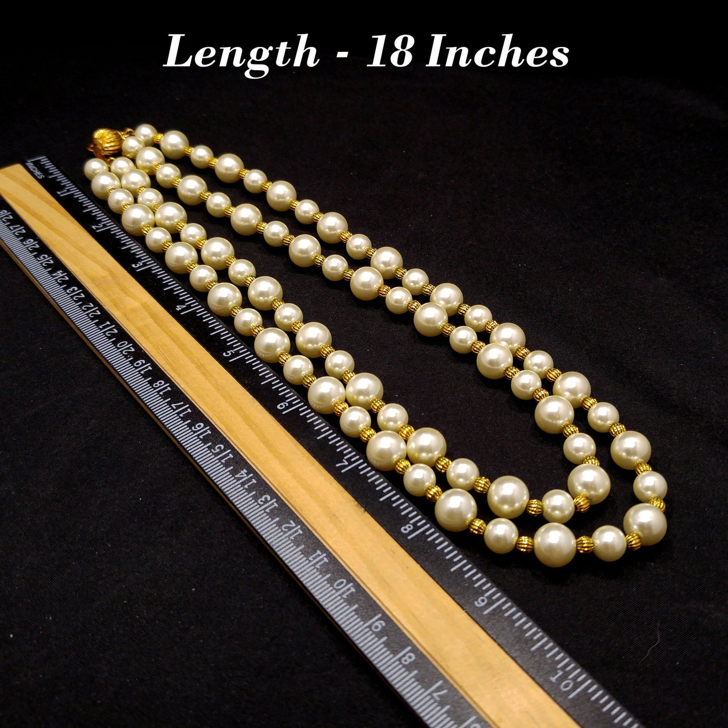 Jackie Kennedy JBK Faux Pearl Necklace – Double Strand Gold Spacers, 1980s Vintage