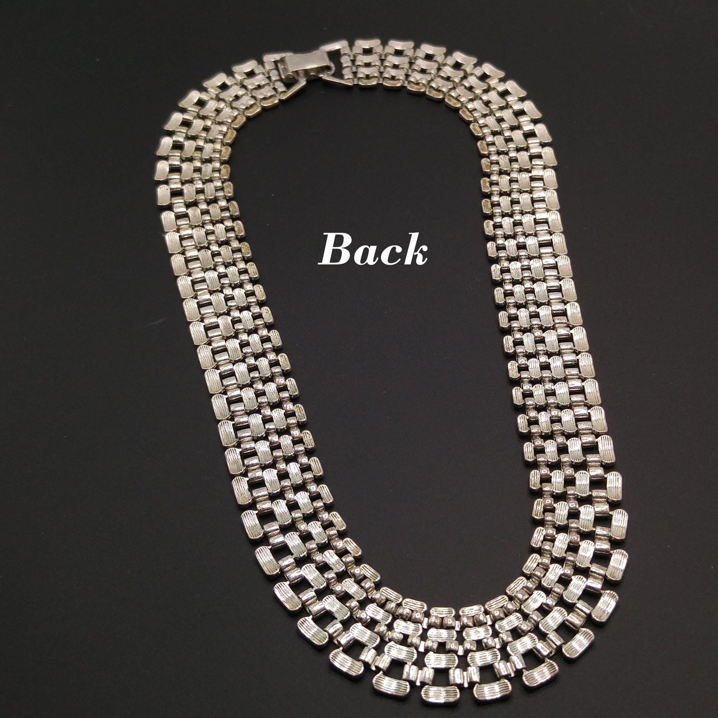 Vintage Interlocking Choker Necklace, Rhodium Plated, 1980s, Silver Tone