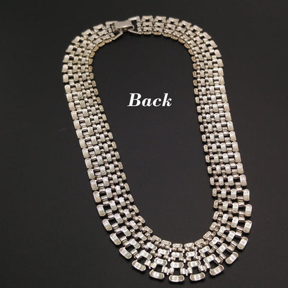 Vintage Interlocking Choker Necklace, Rhodium Plated, 1980s, Silver Tone