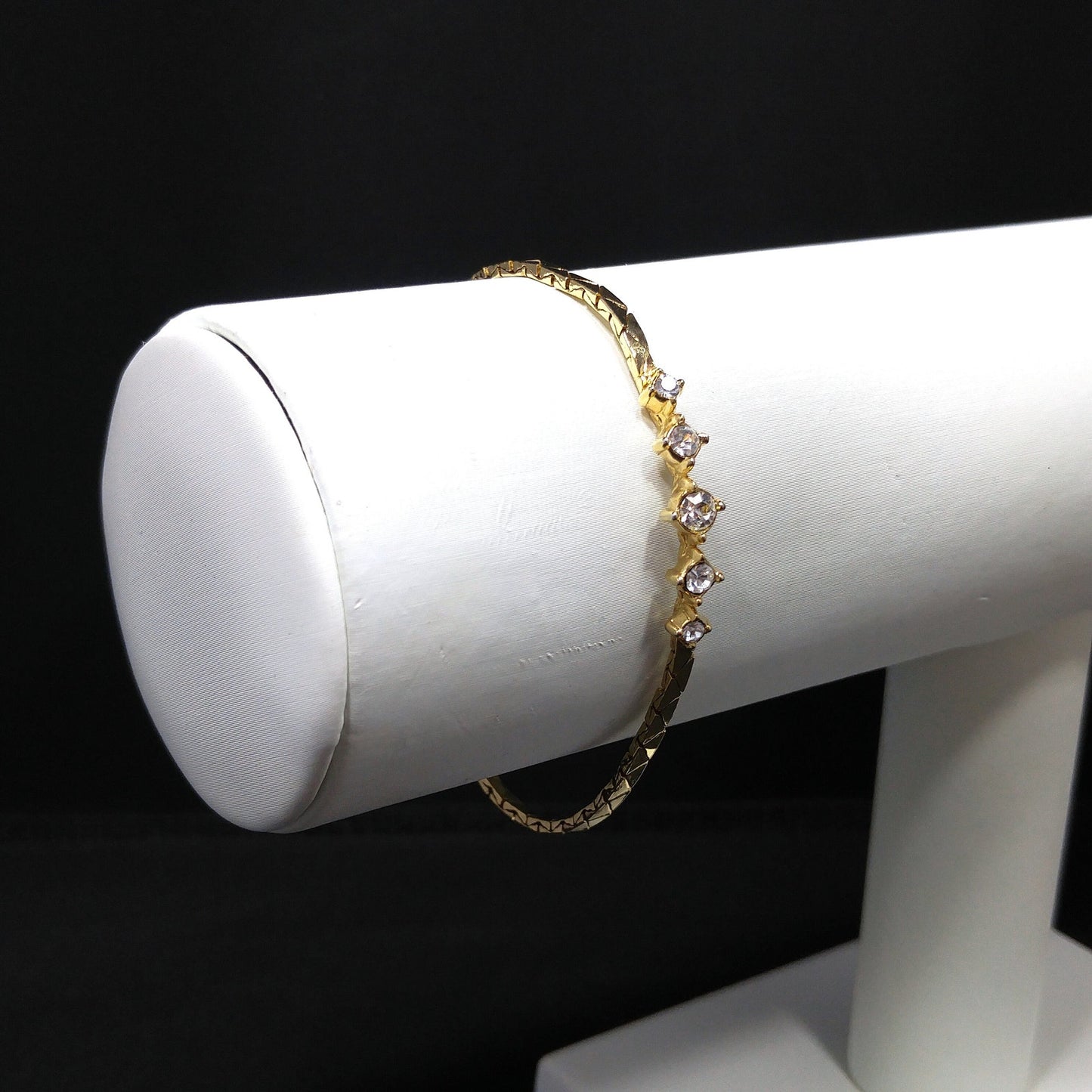 Christian Dior Clear Rhinestone Bracelet, Gold Plated, Triangle Chain, 1980s Vintage Jewelry