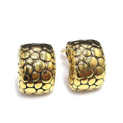 Givenchy Snake Skin Design Clip Earrings, Gold Plated, 1980s Vintage Jewelry