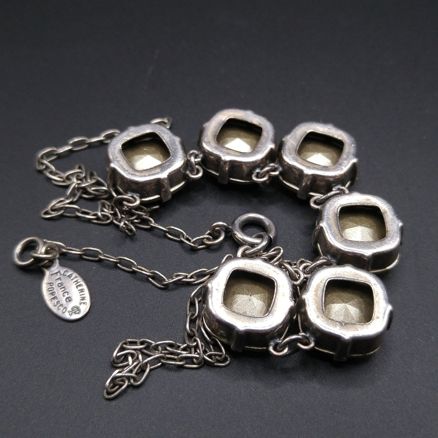 Catherine Popesco Art Deco Style Necklace, Clear Crystal Rhinestones, Silver Plated French Jewelry, 1980s Vintage Necklace