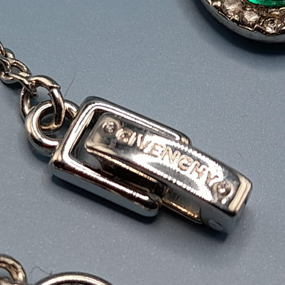 Givenchy Necklace & Earrings Set – Silver Tone Emerald Green Crystal Jewelry
