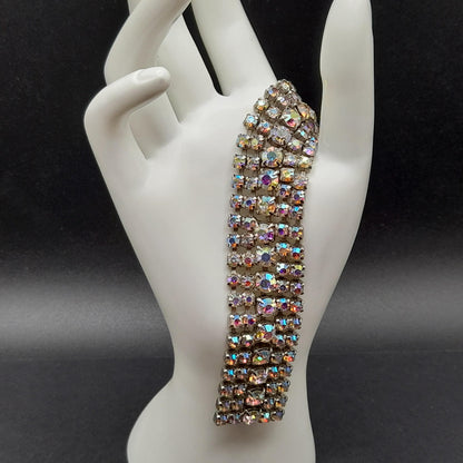 Mid-Century Aurora Borealis Rhinestone Bracelet, Wedding Bracelet, 1960s Vintage Jewelry