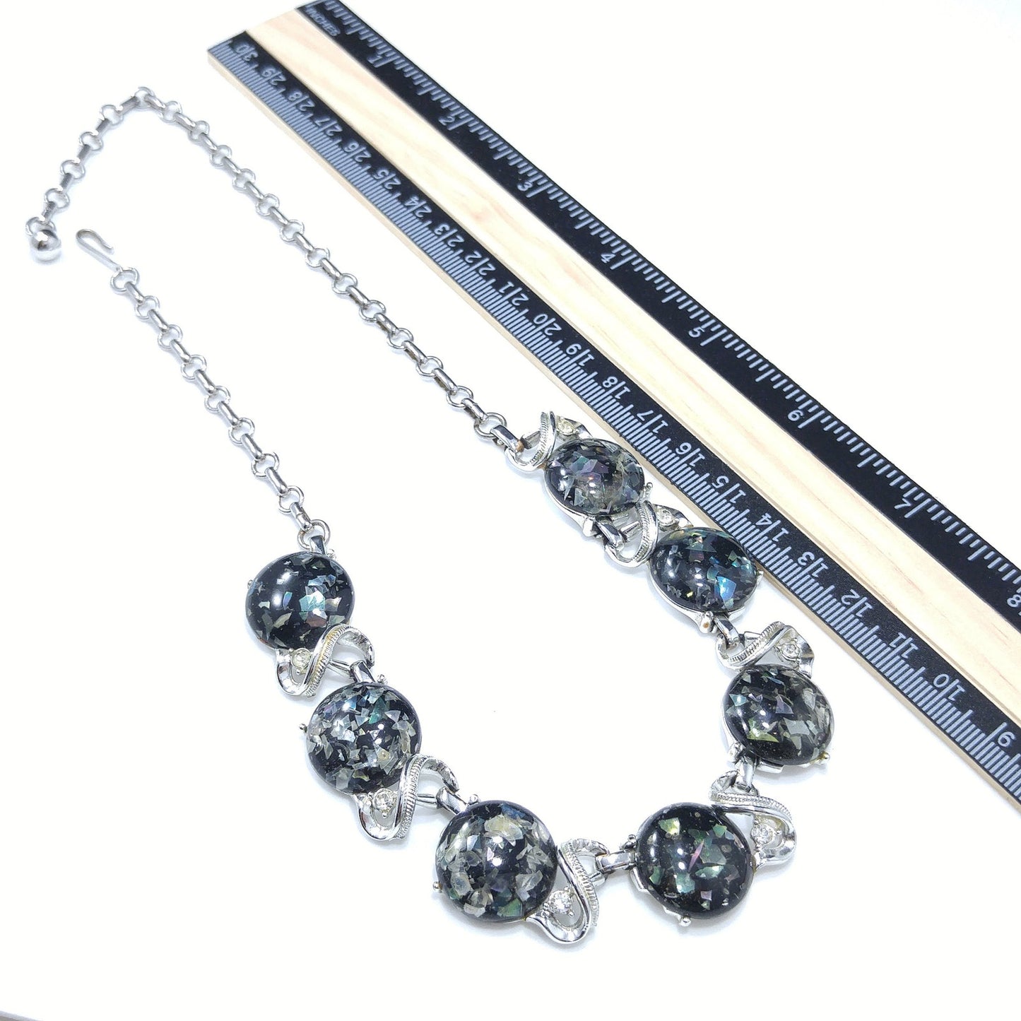 Coro Lucite Confetti Necklace, Gray Lucite & Silver Tone, 1950s Vintage Jewelry