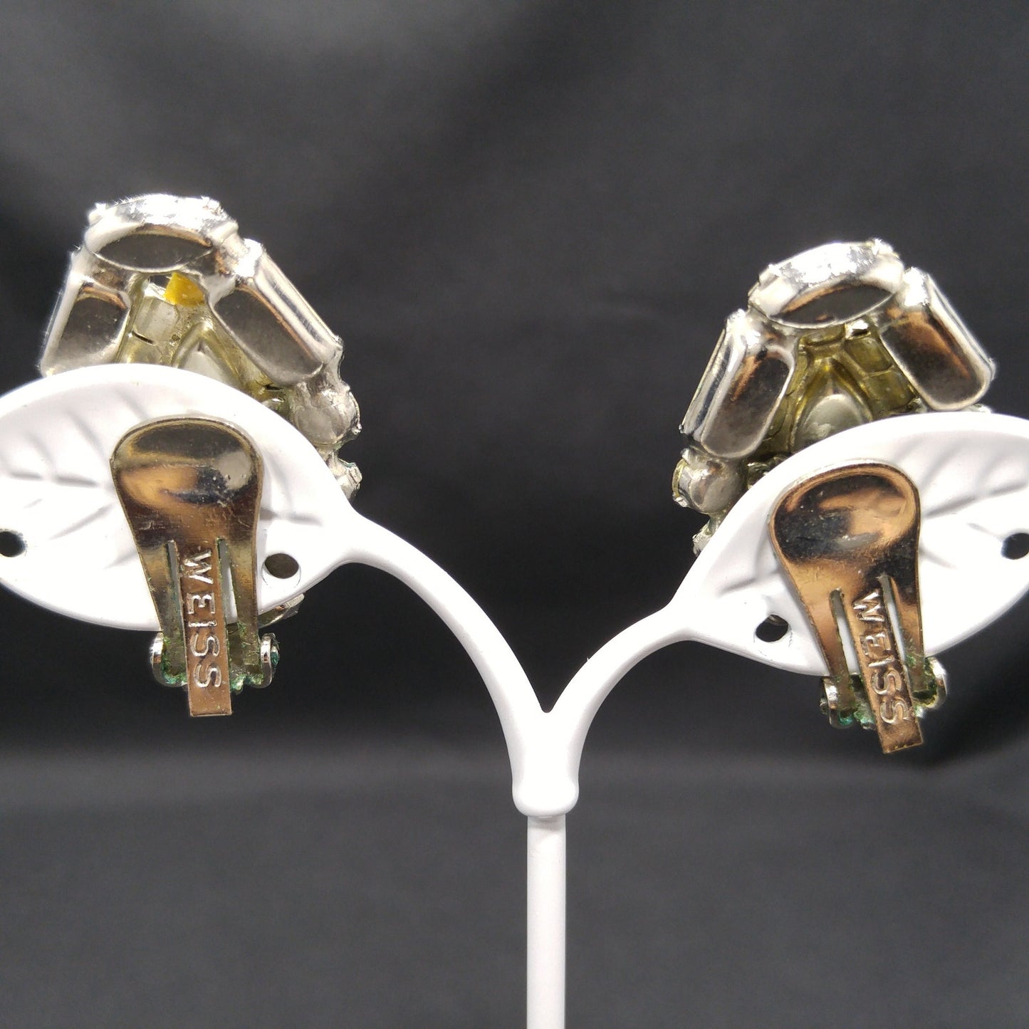 Vintage Weiss Clear Rhinestone Clip Earrings, Wedding Earrings, 1940s