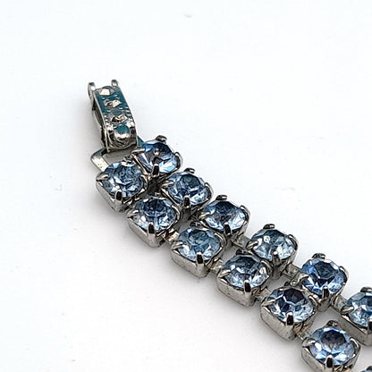 Light Blue Art Glass Rhinestone Bracelet, Mid-Century, 1960s Vintage Jewelry