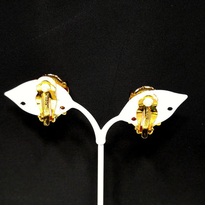 Swarovski Clear Pave Wide Hoop Earrings, Gold Plated Clips, 1990s Vintage Jewelry