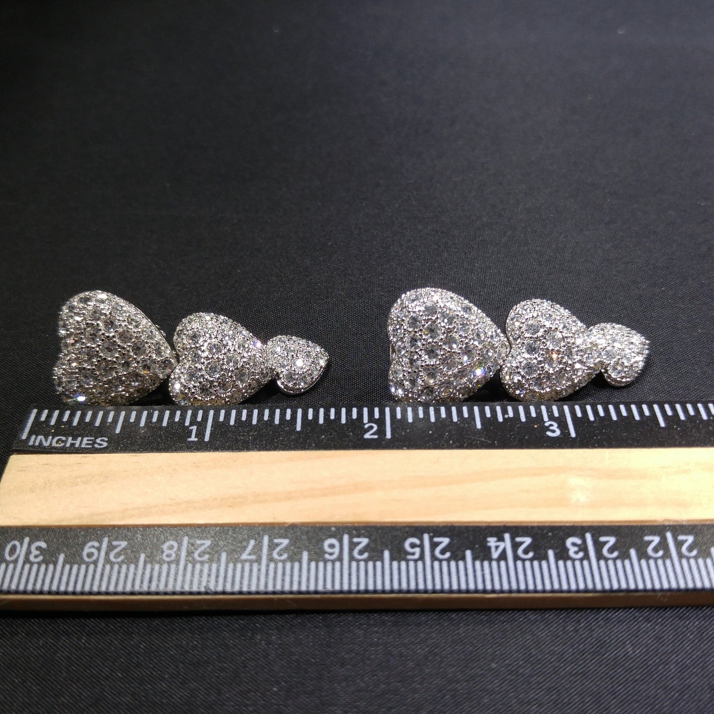 Nolan Miller Rhinestone Heart Drop Earrings, Glamour Collection, Vintage 1990s Clip-On Jewelry
