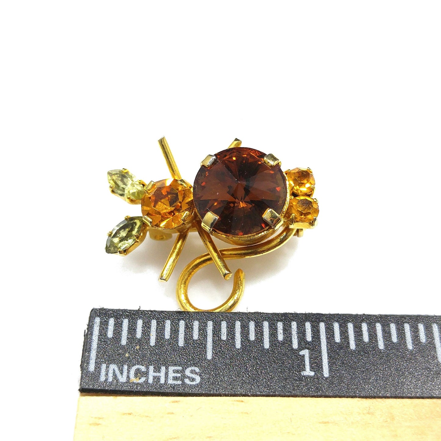 Vintage Austria Crystal Mouse Brooch – Figural Topaz & Citrine Rhinestones – 1 Inch