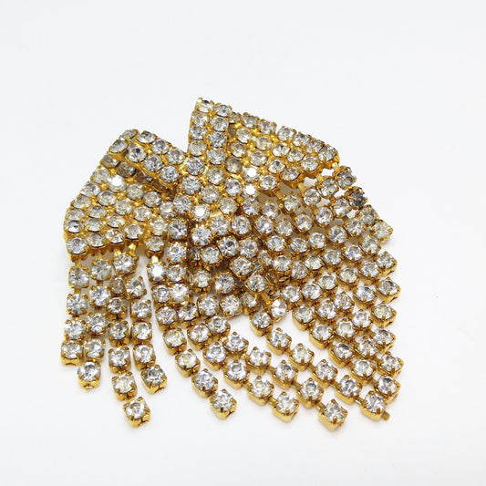 Vintage Rhinestone Dangle Brooch, Gold Plated, 1960s Vintage Jewelry, 2 1/2 Inches