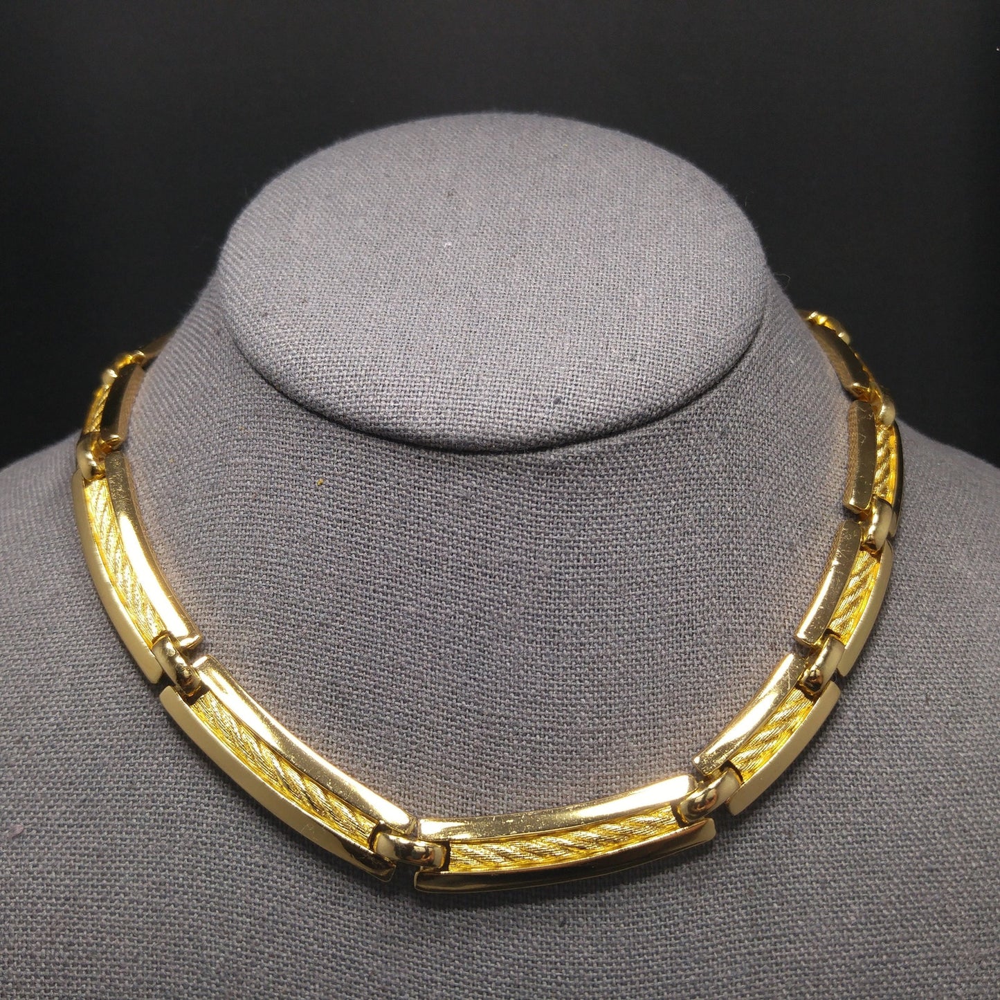 Vintage Christian Dior Choker Textured Links Necklace, Gold Plated, 1980s