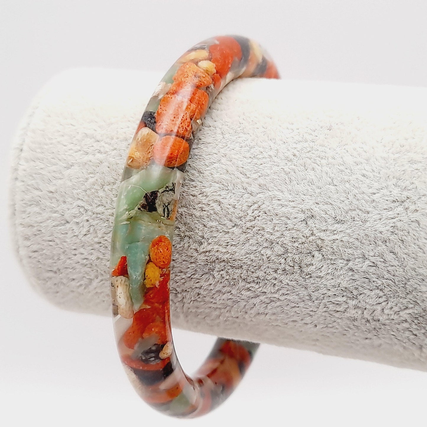 Vintage Transparent Resin Bangle Bracelet Filled With Rock Chips