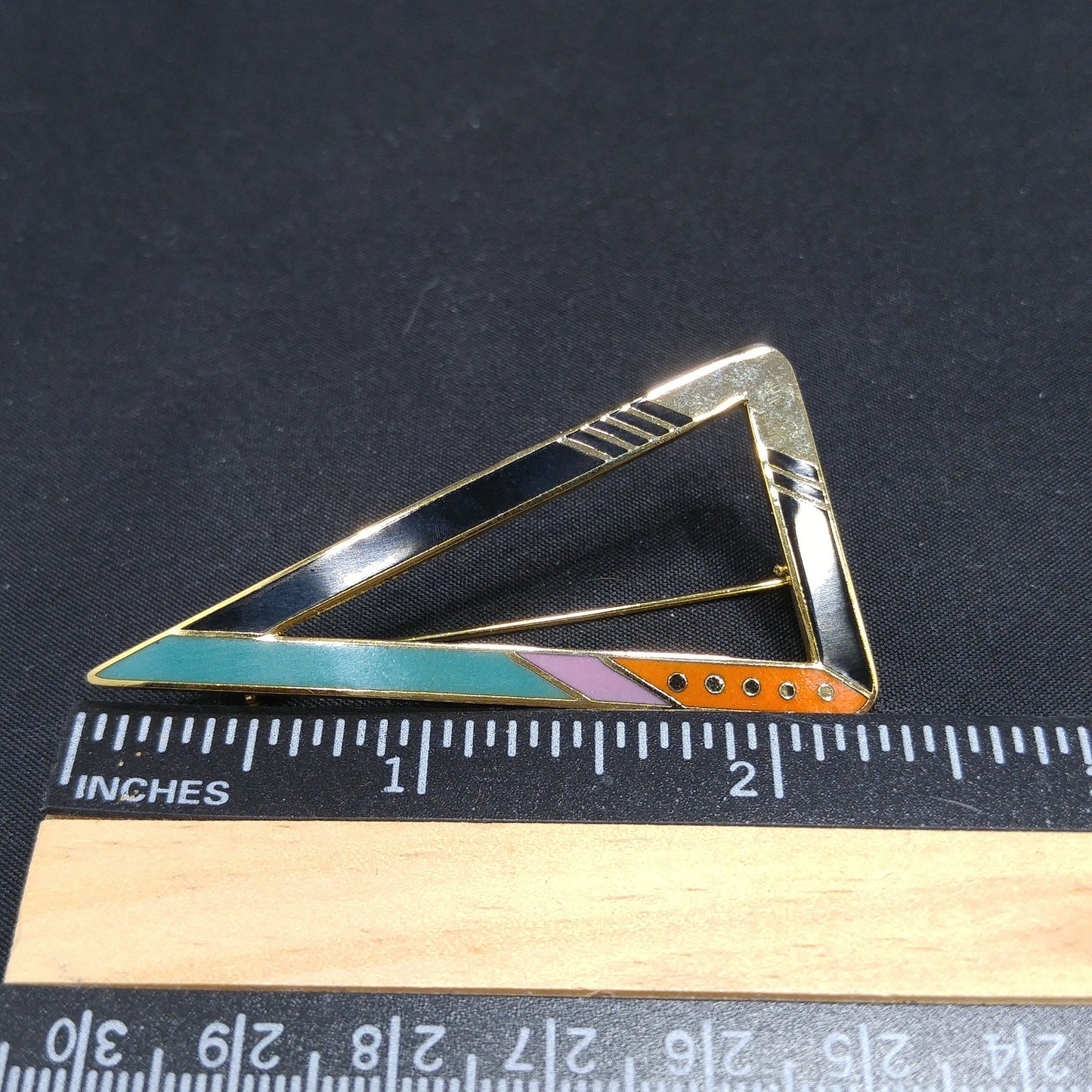 Vintage Laurel Burch "Zemi" Geometric Brooch, Triangle, Gold Plated, 1980s