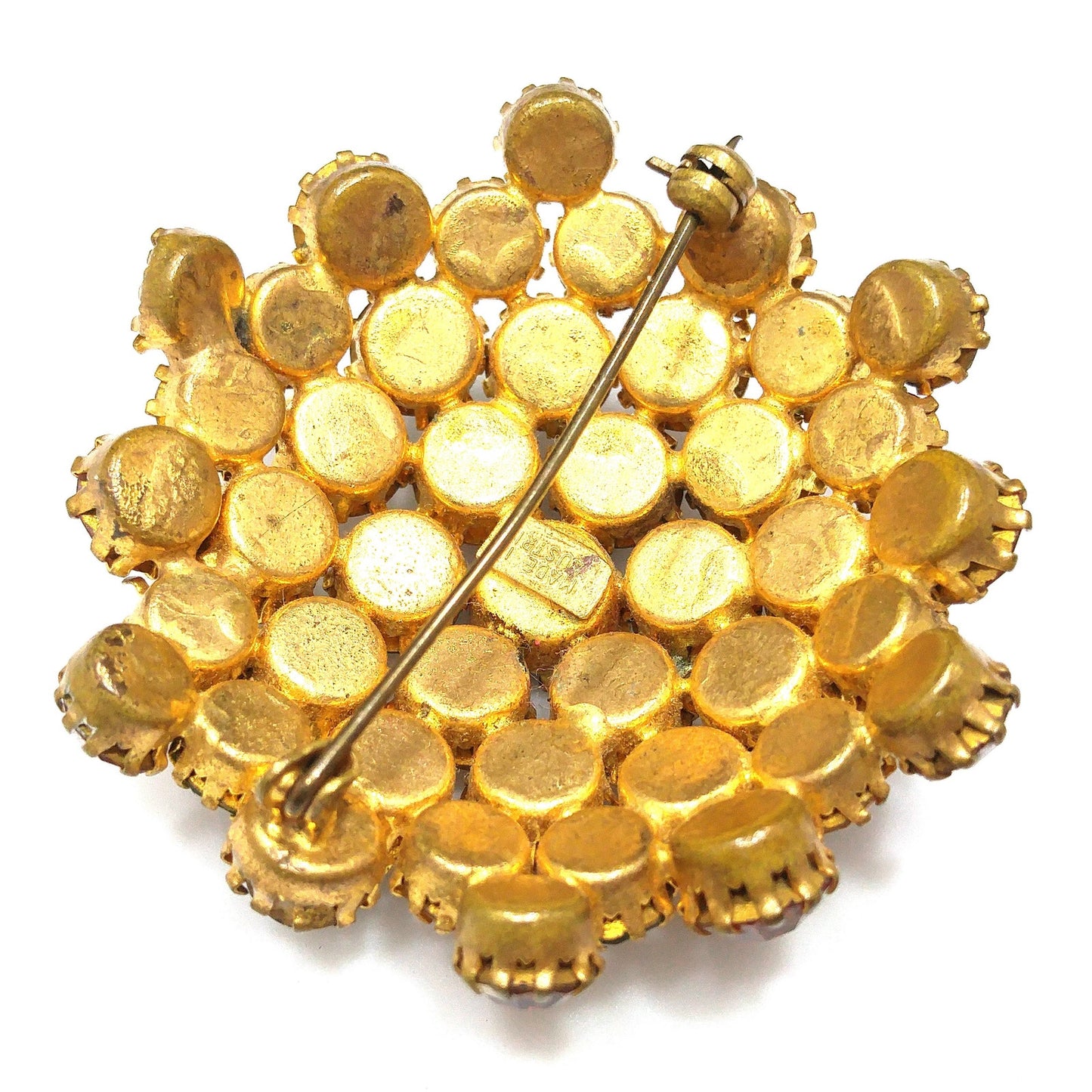 Austria Autumn Fall Rhinestone Domed Brooch, 1950s Vintage Jewelry