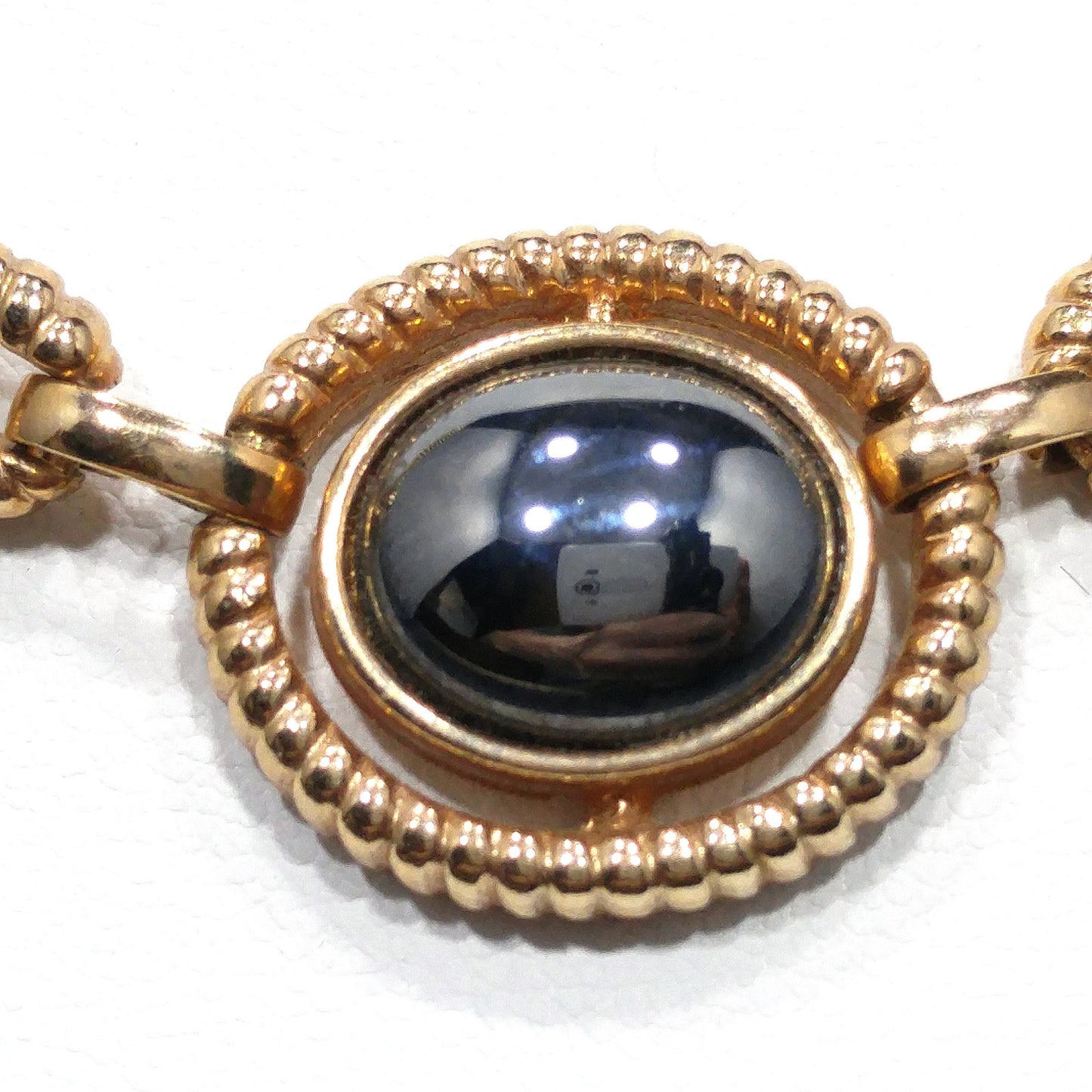 Louis Feraud Paris Gold Plated Pendant Necklace, Hematite Pendant, 1970s Vintage Jewelry