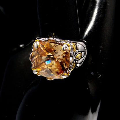 Champagne Gemstone Ring, 18KGE, Vintage Statement Jewelry, Size 8