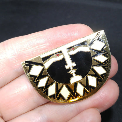Laurel Burch "Sunface" Brooch, Snake Eyes, Gold Plated, 1980s Vintage Jewelry