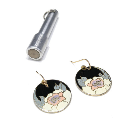 Vintage Laurel Burch "Garden Rose" Earrings, Gold Plated Cloisonné
