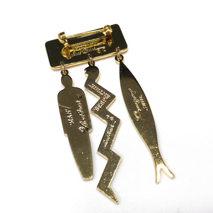 Laurel Burch "Artifacts" Brooch, Fish Snake Man, Gold Plated, 1980s Vintage