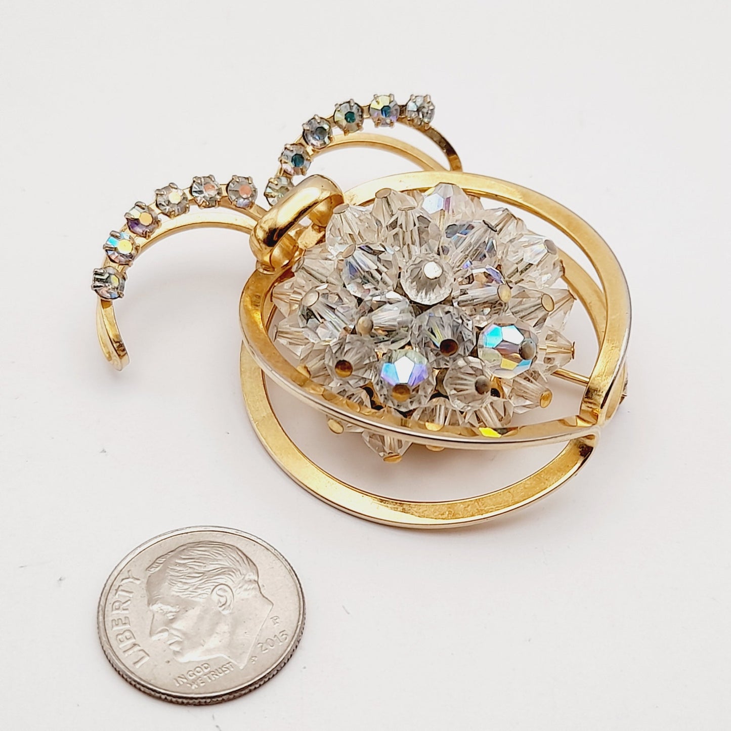 Vintage Aurora Borealis Crystal Fruit Brooch – Rhinestone Beaded Mid Century Jewelry