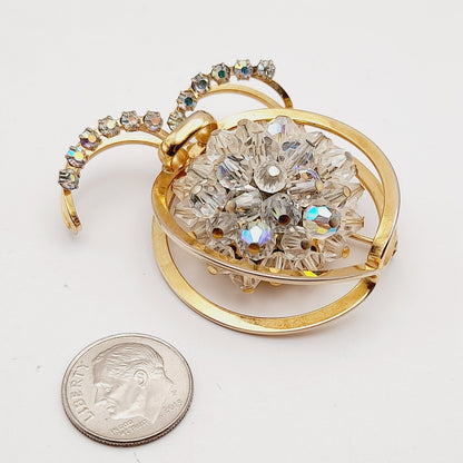 Vintage Aurora Borealis Crystal Fruit Brooch – Rhinestone Beaded Mid Century Jewelry