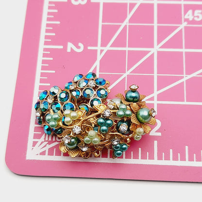 Vintage Miriam Haskell Robert Style 1940s 1950s Floral Rhinestone Brooch