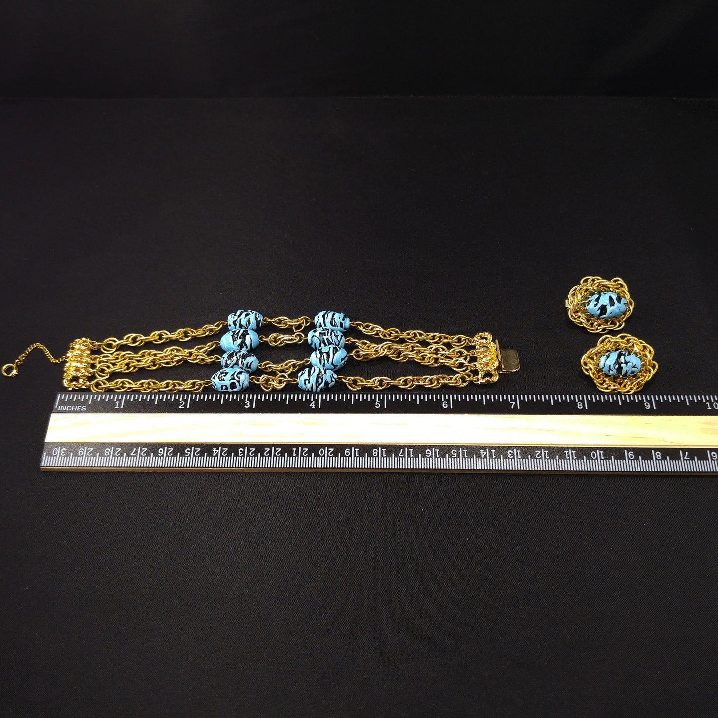 Vintage Hobe Art Beads & Chain Bracelet Earrings Set, 1950s Vintage Jewelry
