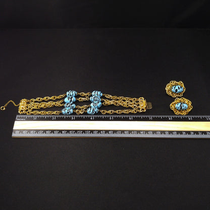 Vintage Hobe Art Beads & Chain Bracelet Earrings Set, 1950s Vintage Jewelry