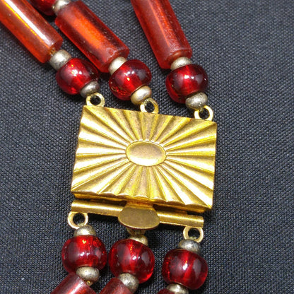 Vintage Art Glass Beaded Necklace, Three Strands, 1940s Vintage Jewelry