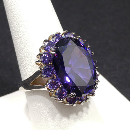 Vintage Sterling Silver Purple CZ Oval Cocktail Ring Size 9 1990s Statement