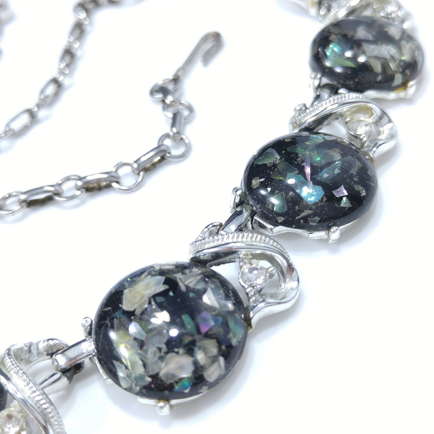 Coro Lucite Confetti Necklace, Gray Lucite & Silver Tone, 1950s Vintage Jewelry