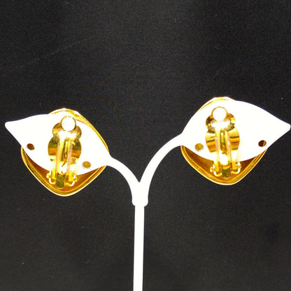 Vintage Swarovski Clip Earrings – Black Enamel & Red Crystal, Gold Plated 1980s