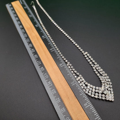 Eisenberg Ice Clear Rhinestone Necklace, Mid-Century Rhodium Plated, 1960s Vintage Jewelry