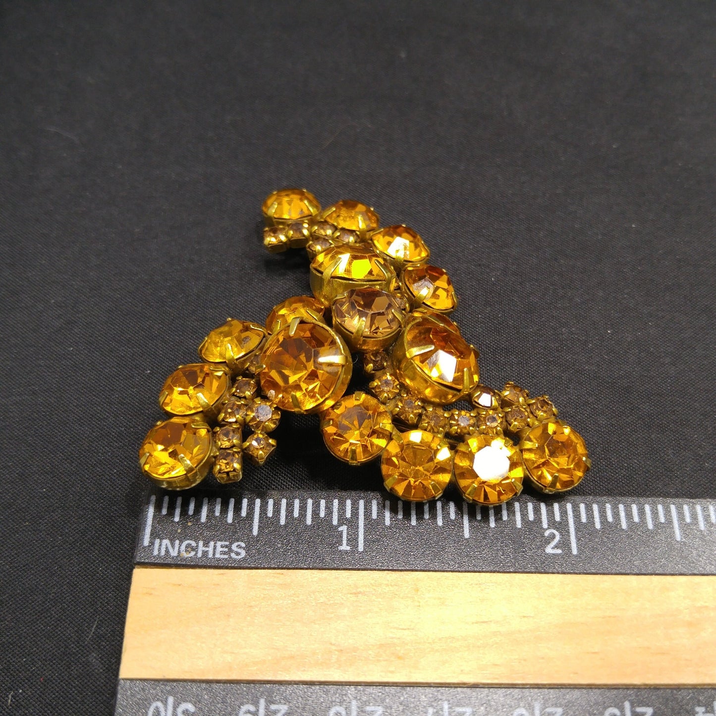 Kramer Topaz Rhinestone Brooch, Gold Plated, 1960s Vintage Jewelry