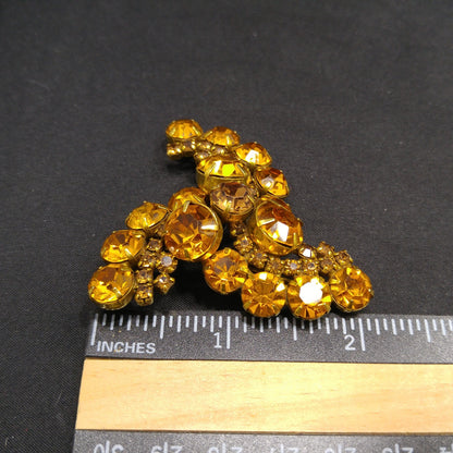 Kramer Topaz Rhinestone Brooch, Gold Plated, 1960s Vintage Jewelry
