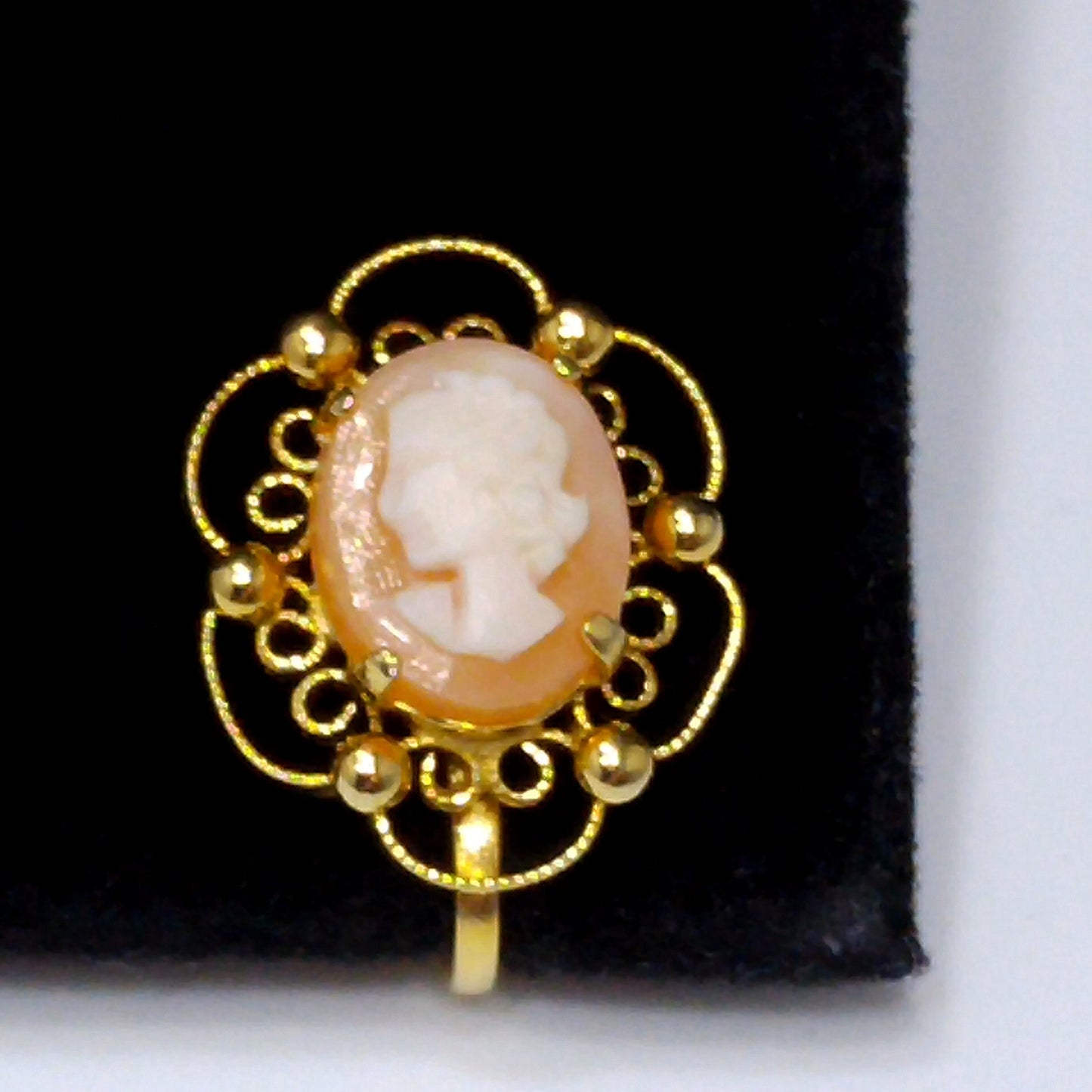Sorrento Shell Cameo Clip Earrings, 12K Gold Filled, 1950s Vintage Jewelry