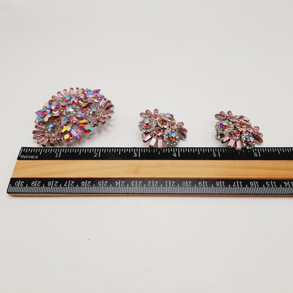 Dazzle in Vintage Glamour – Pink Rhinestone WEISS Brooch & Earrings Set