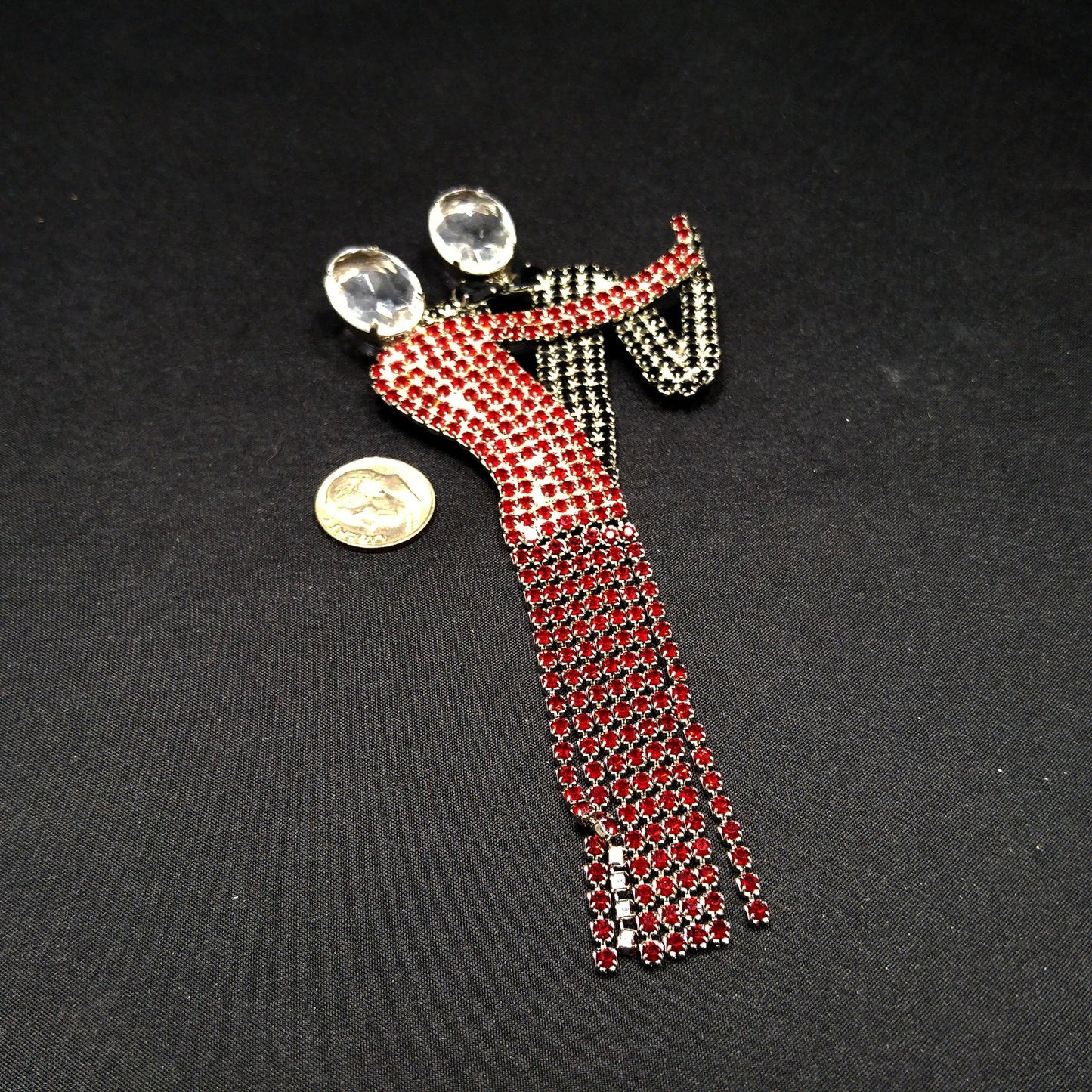 Dancing Couple Rhinestone Brooch, Dangling Fringe Dress, 1950s Vintage Jewelry