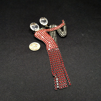 Dancing Couple Rhinestone Brooch, Dangling Fringe Dress, 1950s Vintage Jewelry