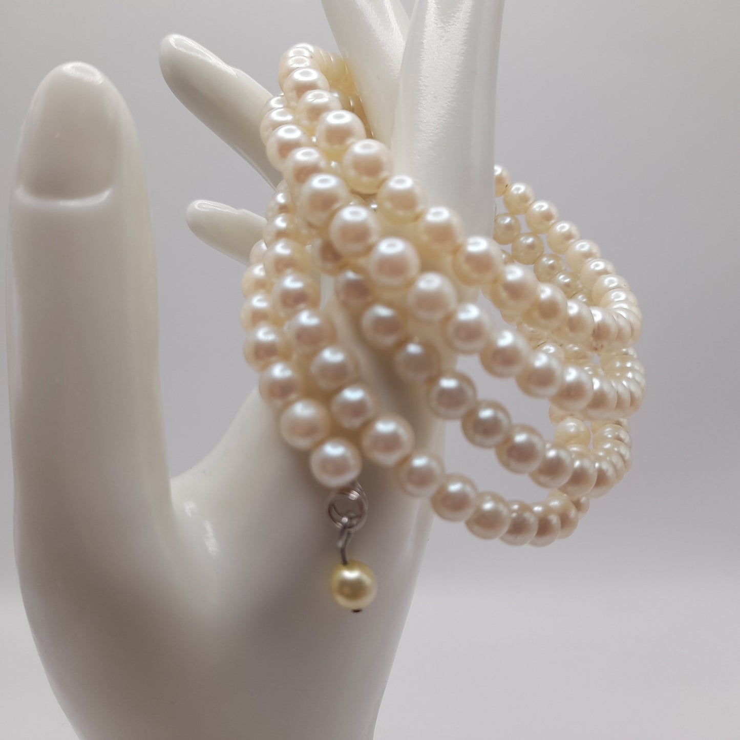 Vintage Faux Pearl Beaded Memory Wire Bracelet – 33 Inch Multi Row Wrap Bracelet