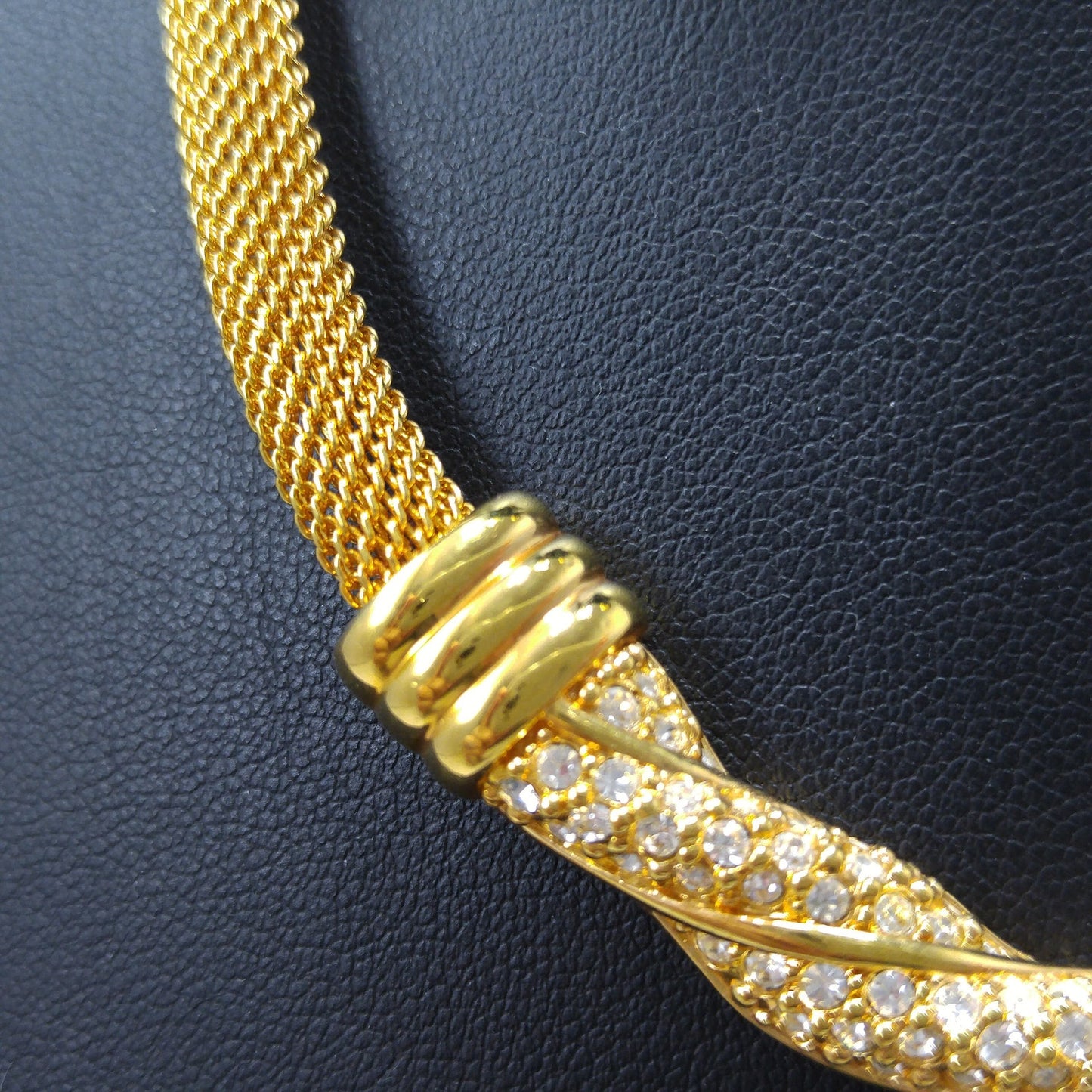 Vintage Swarovski Mesh Necklace & Earrings Set – Gold Plated with Rhinestones
