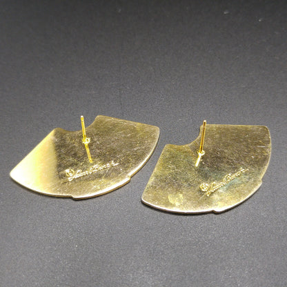 Laurel Burch Red Fan Post Earrings, Gold Plated, Red Metallic Enamel, 1980s