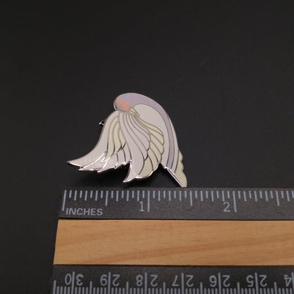 Laurel Burch "Celan" Bird Brooch, Rhodium Plated, White Lavender Enamel, 1980s Vintage Jewelry
