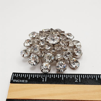 Vintage Clear Rhinestone Wedding Rhodium Plated 2 Inch Brooch