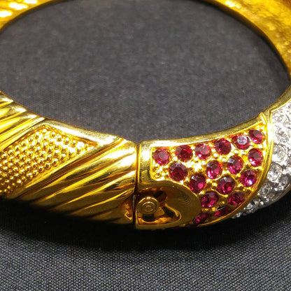 Jackie Kennedy Replica Hinged Bracelet, Camrose & Kross JBK, Red & Clear Rhinestones, 1990s Vintage Jewelry