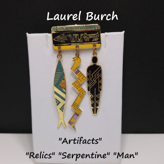 Laurel Burch "Artifacts" Brooch, Fish Snake Man, Gold Plated, 1980s Vintage Jewelry